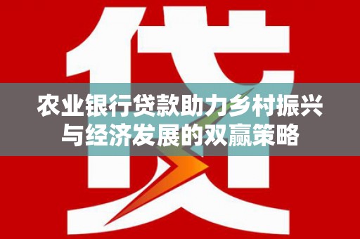 湾仔区农业银行贷款助力乡村振兴与经济发展的双赢策略