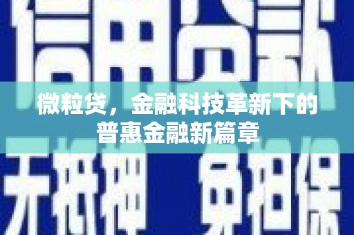湾仔区微粒贷，金融科技革新下的普惠金融新篇章